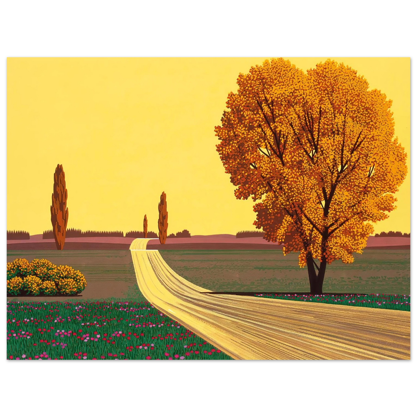 Hiroshi Nagai - Autumn Wall Art - 30x40 cm / 12x16 inches - Premium Wooden Framed Poster With Fine Art Paper - White frame