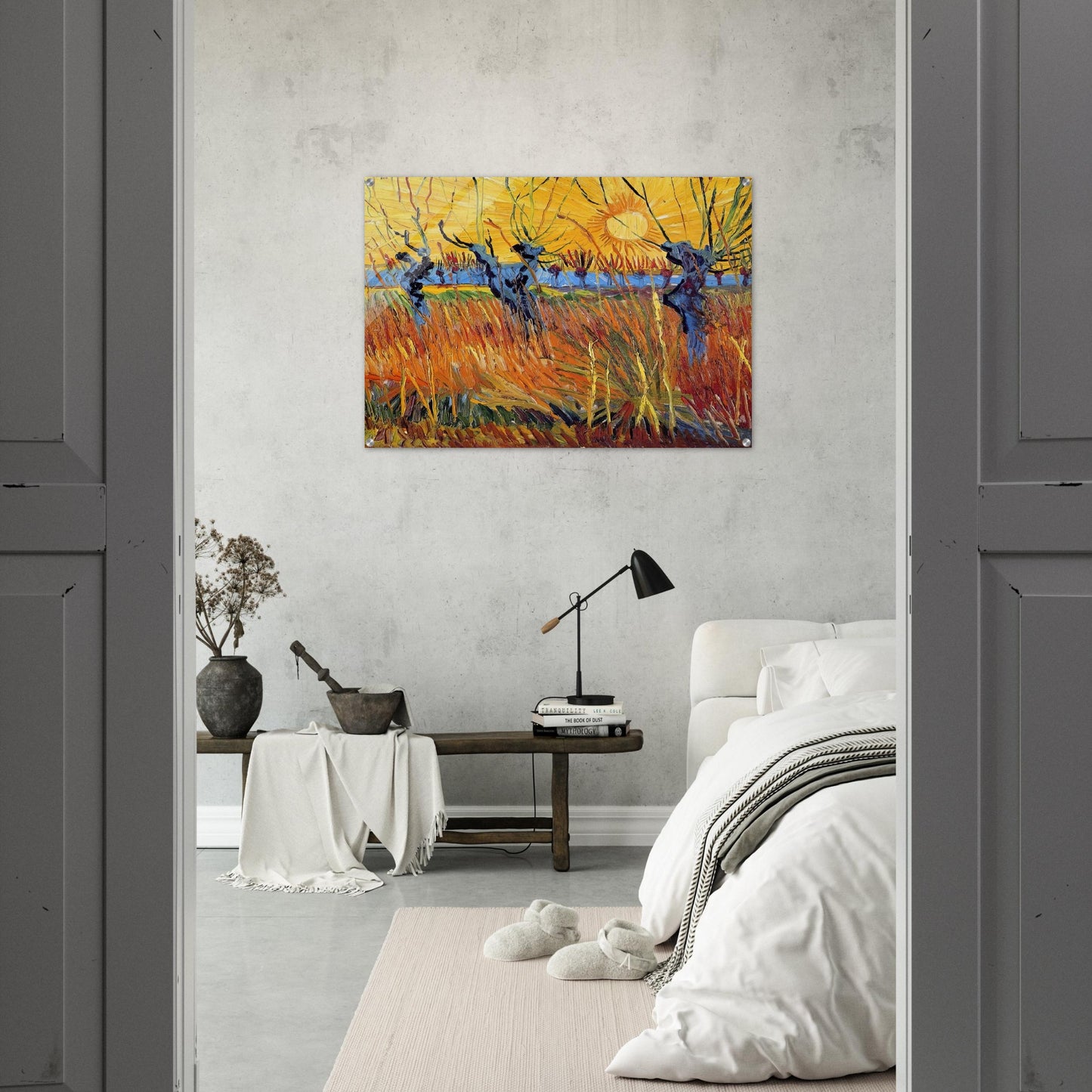 Pollard Willows and Setting Sun - Vincent van Gogh Acrylic Print - 70x100 cm / 28x40″ inches | Vincent van Gogh Wall Art | Vincent van Gogh Prints