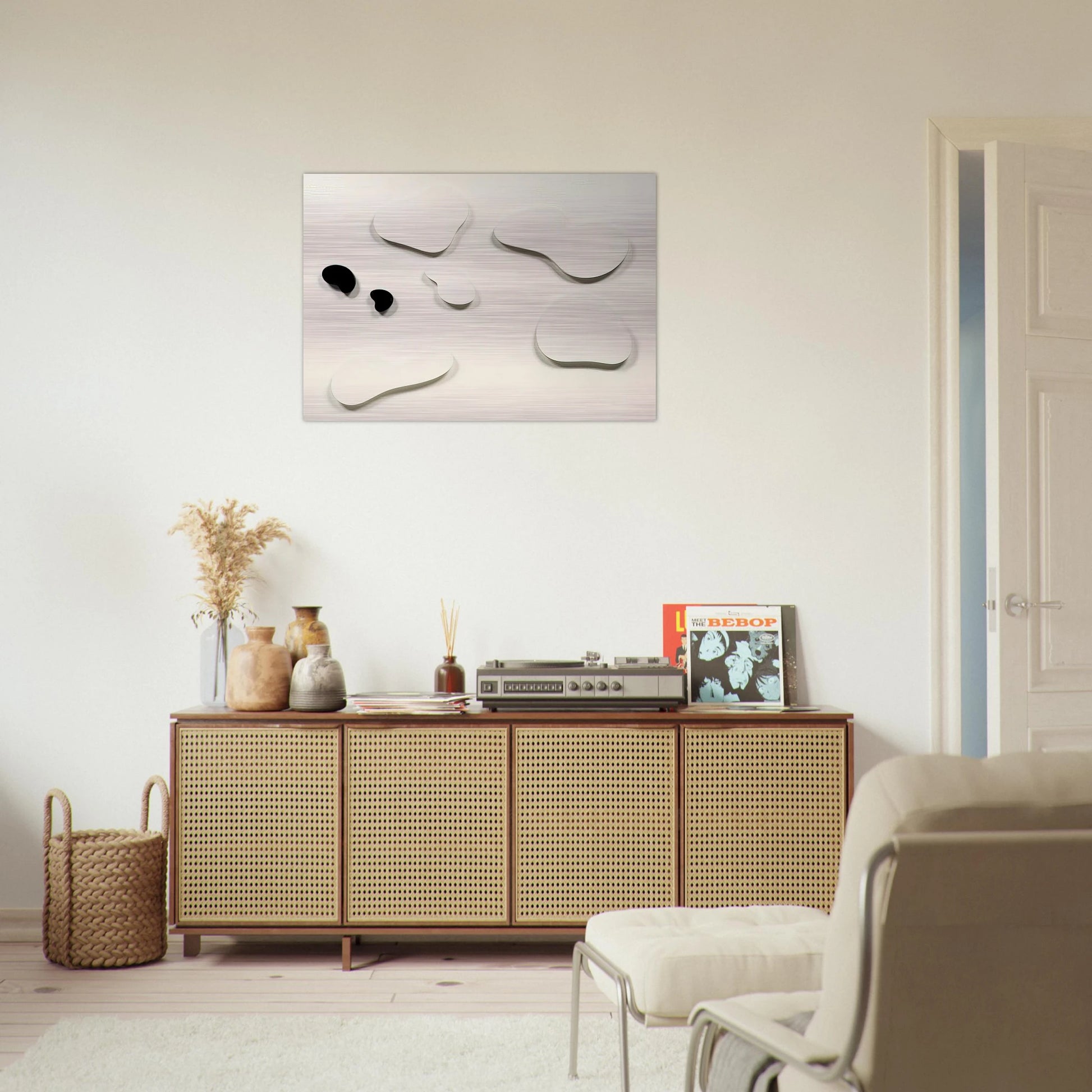 Constellation with 5 White Forms and 2 Black - Jean Arp Brushed Aluminum Print - 70x100 cm / 28x40 inches | Jean Arp Aluminum Print | Jean Arp Prints