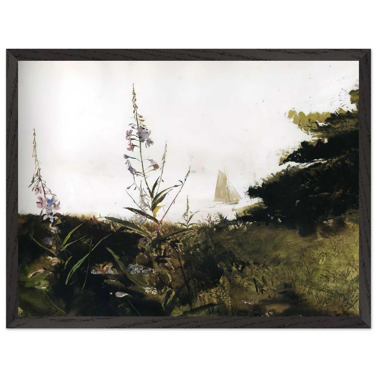 Andrew Wyeth - UNDER SAIL Wall Art - 21x29.7 cm / 8x12" - Premium Wooden Framed Poster With Fine Art Paper - Black frame