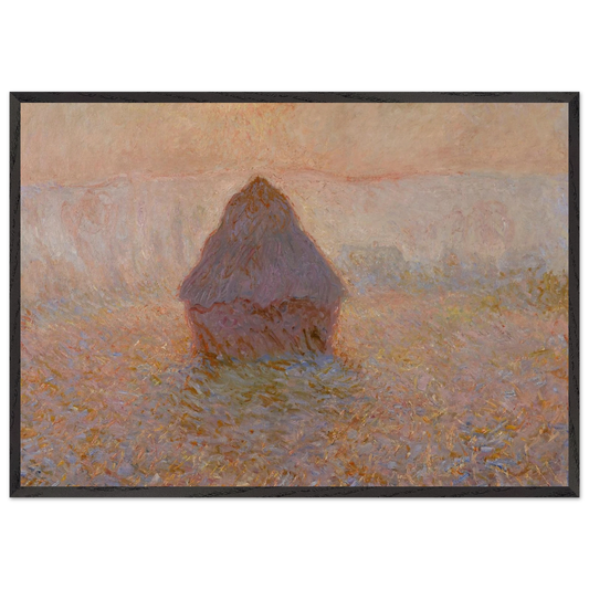 Grainstack Sun in the Mist - claude monet 70x100 cm / 28x40 inches Framed Art Print – Black Wooden Frame