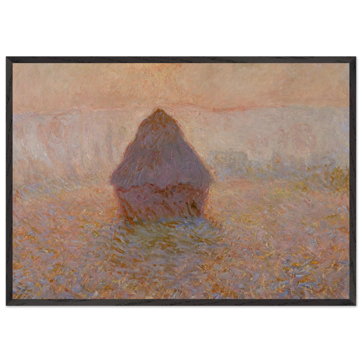 Grainstack Sun in the Mist - claude monet 70x100 cm / 28x40 inches Framed Art Print – Black Wooden Frame