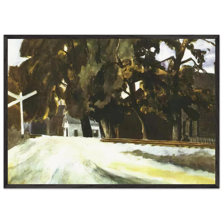 Railroad Crossing - Edward Hopper 70x100 cm / 28x40 inches Framed Art Print – Black Wooden Frame