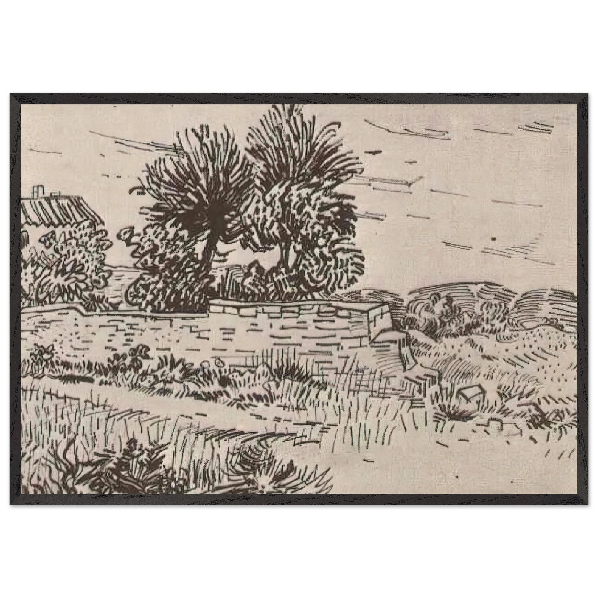 Landscape with the Wall of a Farm - Vincent van Gogh Framed Art Print – Black Wooden Frame - Default Title - -Framed Art Print