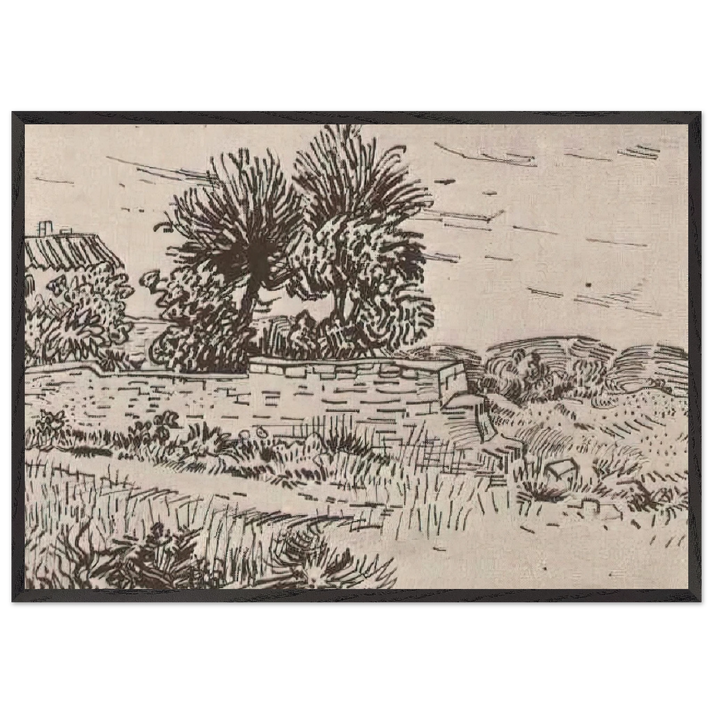 Landscape with the Wall of a Farm - Vincent van Gogh 70x100 cm / 28x40 inches Framed Art Print – Black Wooden Frame