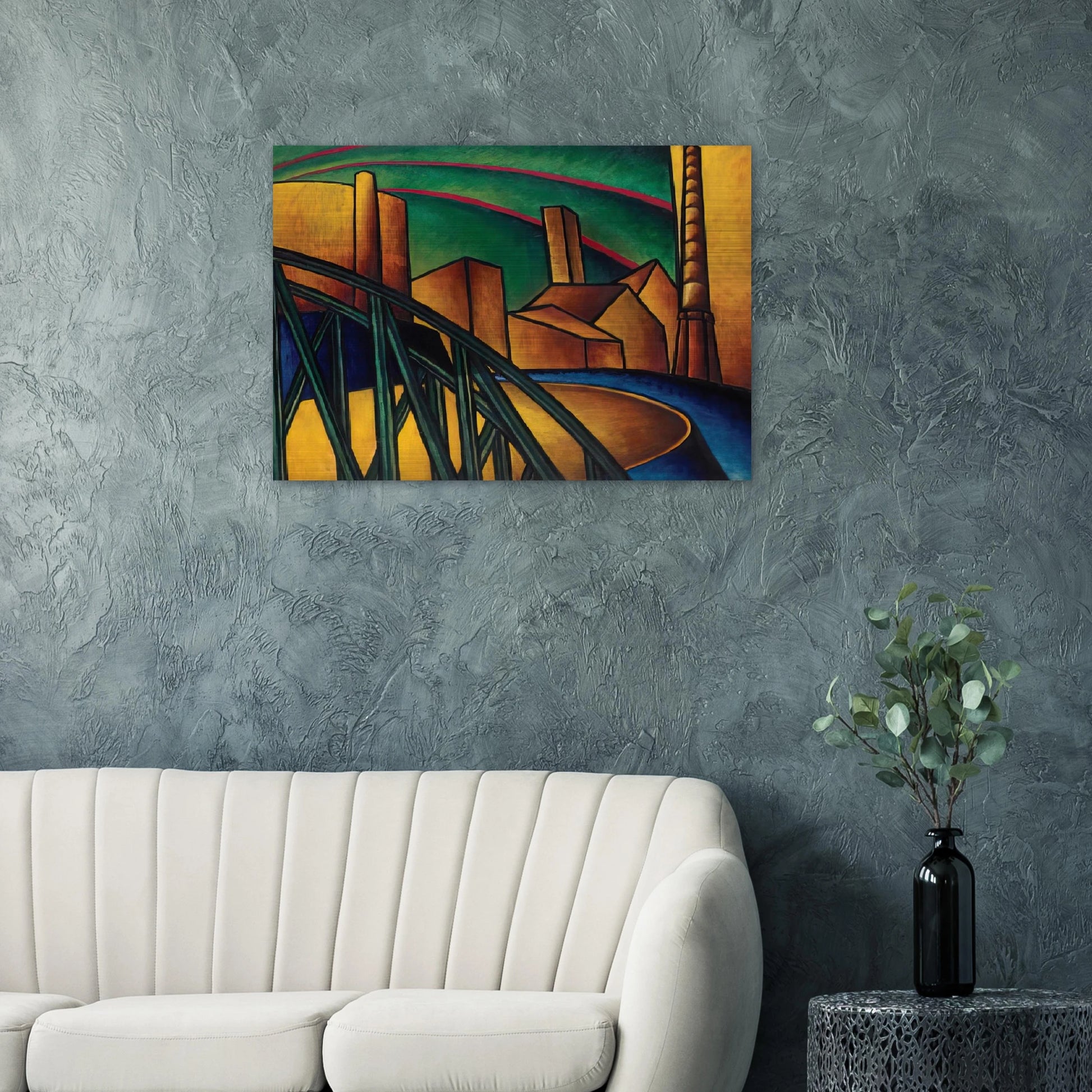 Landscape with Bridge at Óbuda Hajógyár - Laszlo Moholy-Nagy Brushed Aluminum Print - 70x100 cm / 28x40 inches | Laszlo Moholy-Nagy Aluminum Print | Laszlo Moholy-Nagy Prints