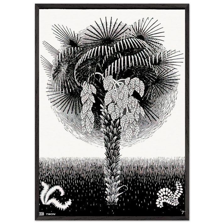 PALM TREE - MC Escher 70x100 cm / 28x40 inches Framed Art Print – Black Wooden Frame | Maurits Cornelis Escher Prints