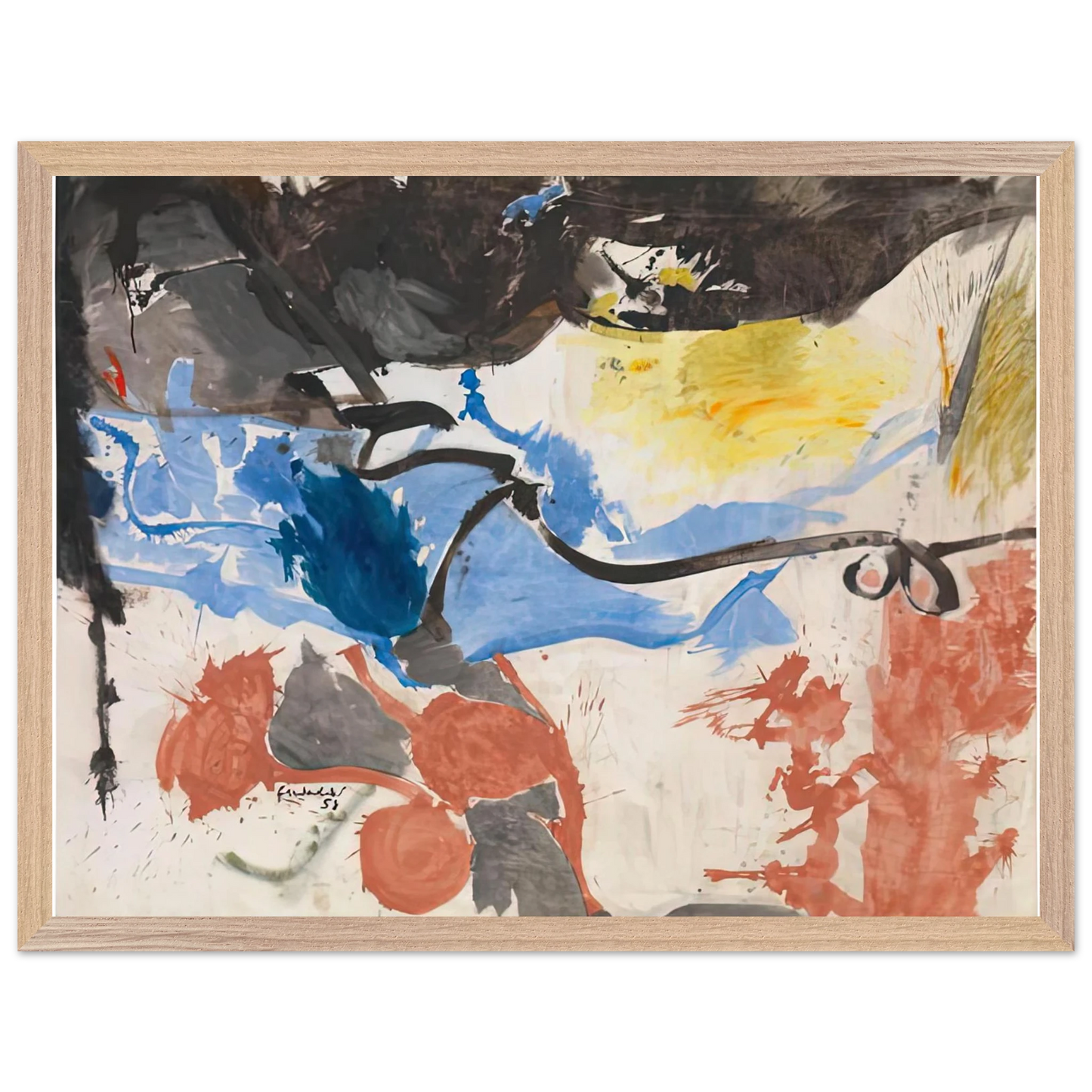 Helen Frankenthaler - Hotel Cro-Magnon, 1958- Wall Art - 21x29.7 cm / 8x12" - Premium Wooden Framed Poster With Fine Art Paper - Black frame