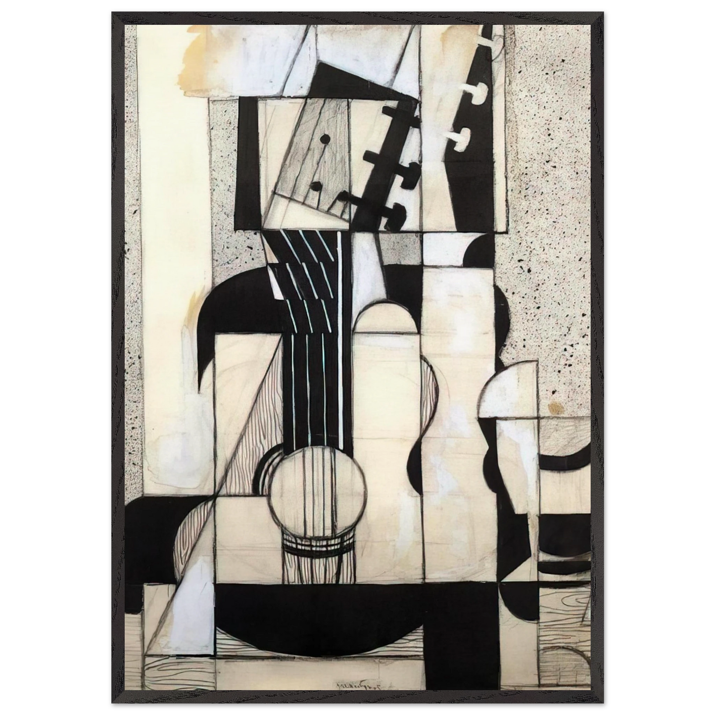 STILL LIFE WITH GUITAR 1913 - Juan Gris Framed Art Print – Black Wooden Frame - Default Title - -Framed Art Print
