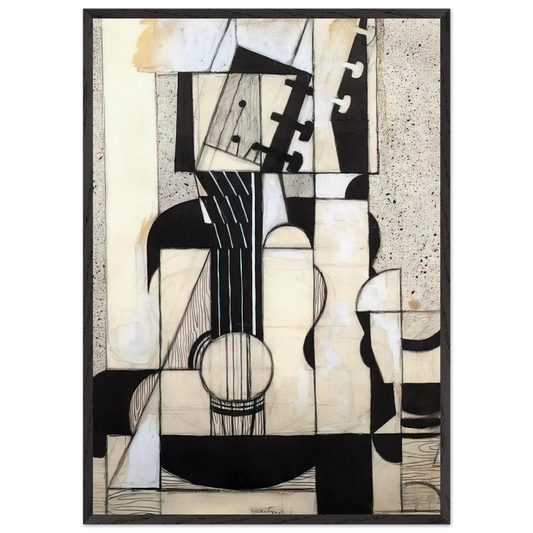 STILL LIFE WITH GUITAR 1913 - Juan Gris Framed Art Print – Black Wooden Frame - Default Title - -Framed Art Print