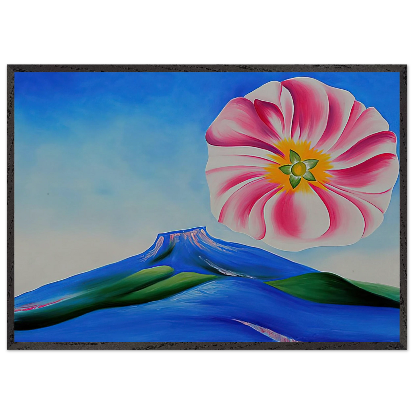 Hollyhock Pink with Pedernal - Georgia OKeeffe 70x100 cm / 28x40 inches Framed Art Print – Black Wooden Frame