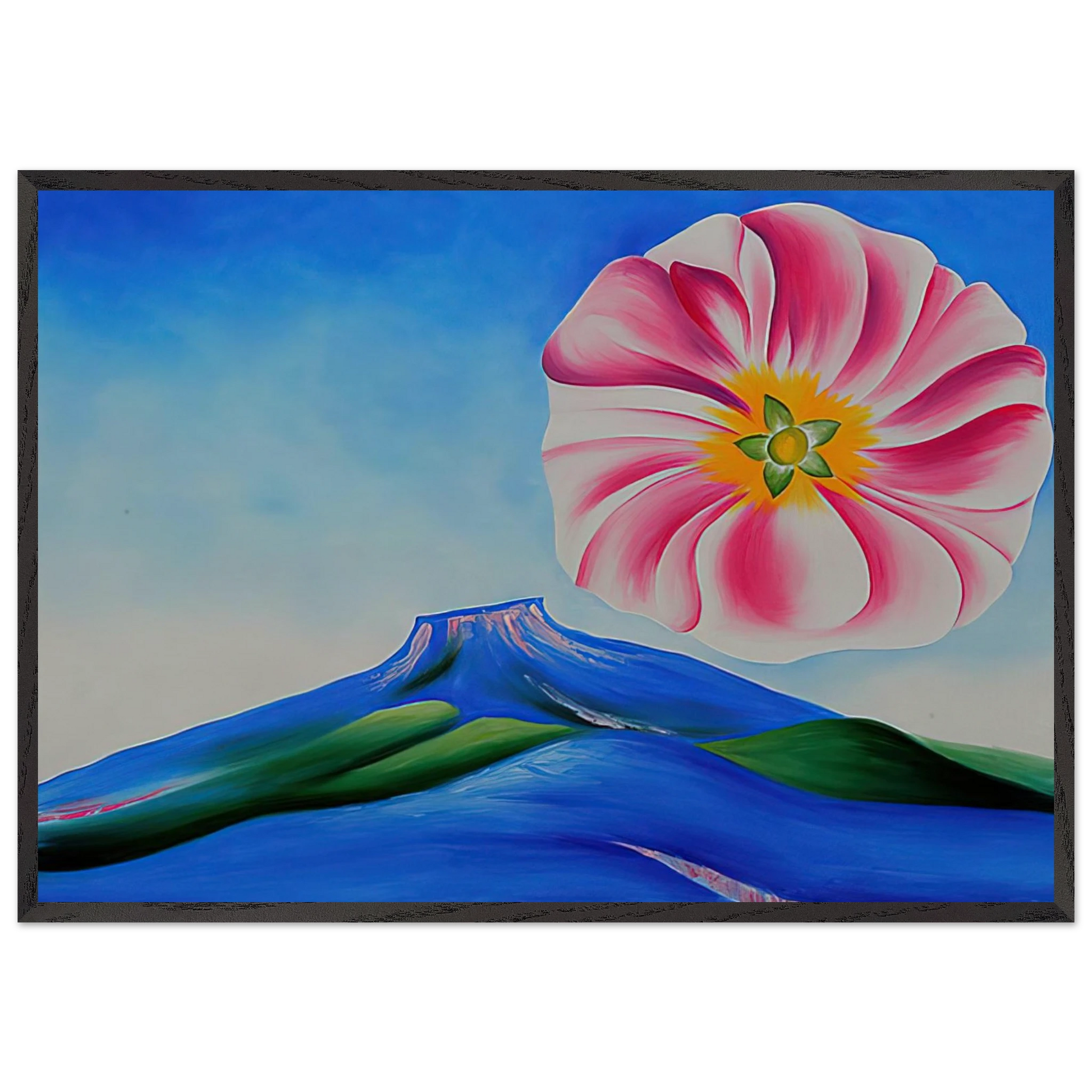 Hollyhock Pink with Pedernal - Georgia OKeeffe 70x100 cm / 28x40 inches Framed Art Print – Black Wooden Frame