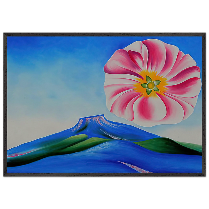Hollyhock Pink with Pedernal - Georgia OKeeffe 70x100 cm / 28x40 inches Framed Art Print – Black Wooden Frame