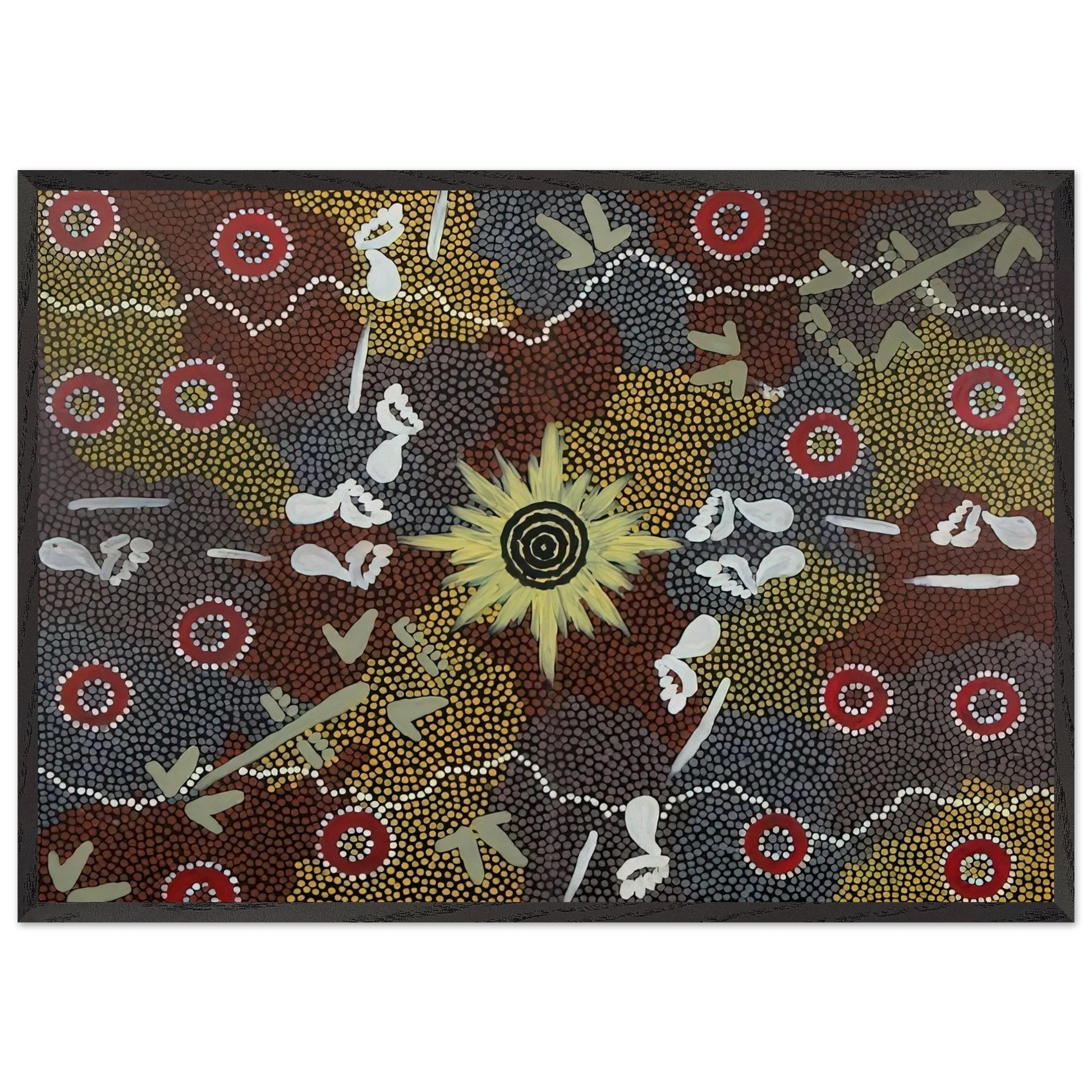 Frog and Kangaroo Dreaming - Native Art - Clifford Possum Tjapaltjarri Framed Art Print – Black Wooden Frame - Default Title - -Framed Art Print