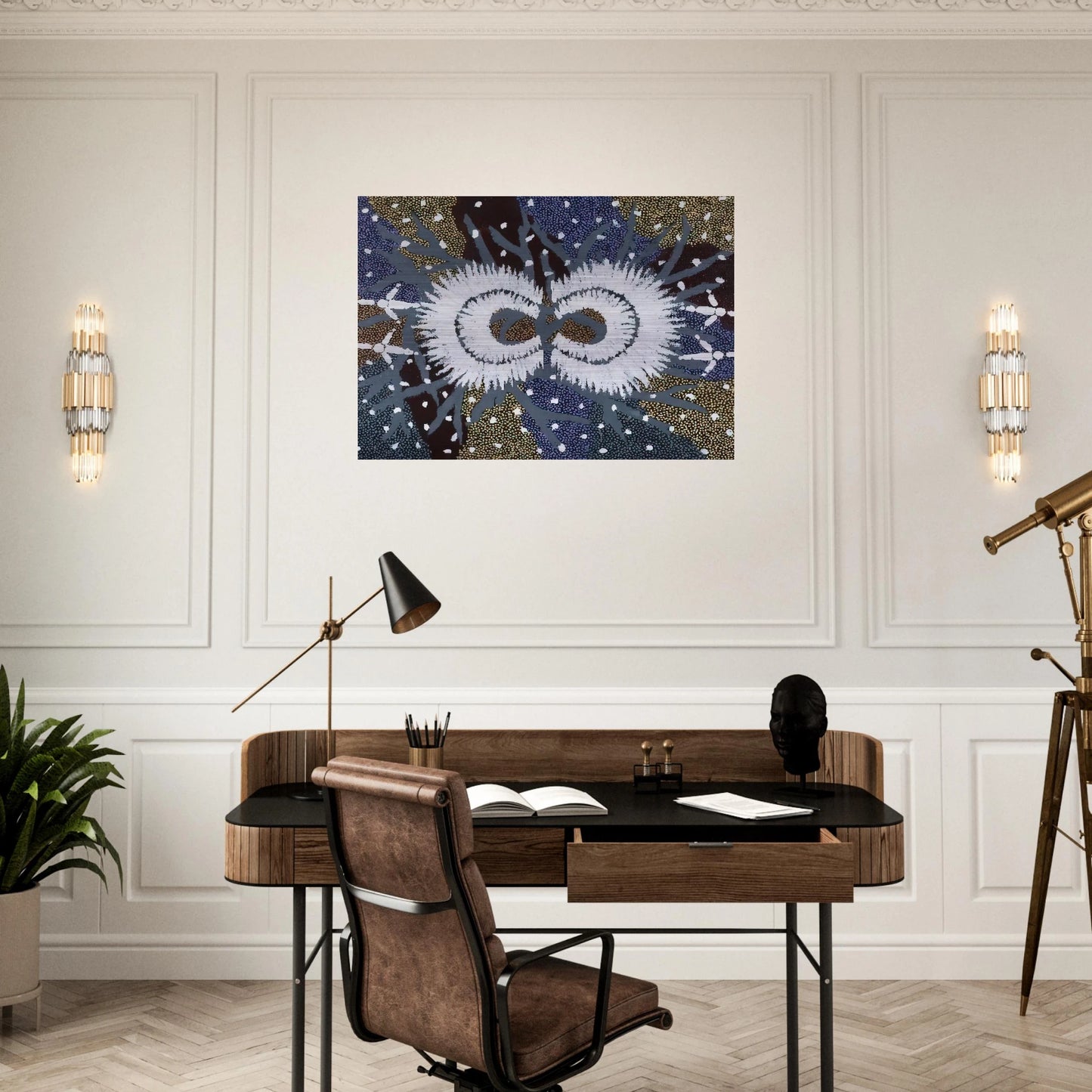 Eagle Dreaming - 1999 - Clifford Possum Tjapaltjarri Brushed Aluminum Print - 70x100 cm / 28x40 inches | Clifford Possum Tjapaltjarri Aluminum Print | Clifford Possum Tjapaltjarri Prints