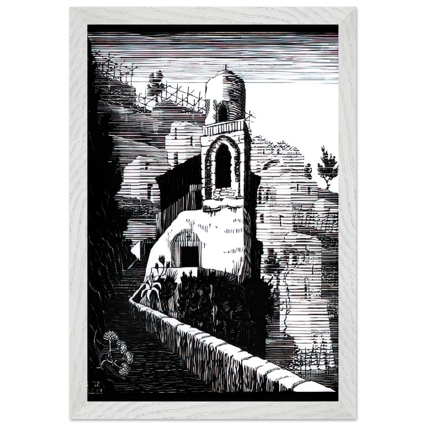 MC Escher - SAN GIOVANNI RAVELLO FEBRUARY 1932 1932 Wall Art - 60x80 cm / 24x32 inches - Premium Wooden Framed Poster With Fine Art Paper - White frame