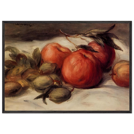 Still Life with Apples and Almonds - Pierre-Auguste Renoir 70x100 cm / 28x40 inches Framed Art Print – Black Wooden Frame