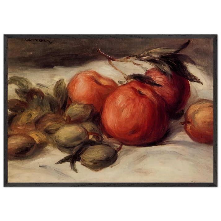 Still Life with Apples and Almonds - Pierre-Auguste Renoir 70x100 cm / 28x40 inches Framed Art Print – Black Wooden Frame