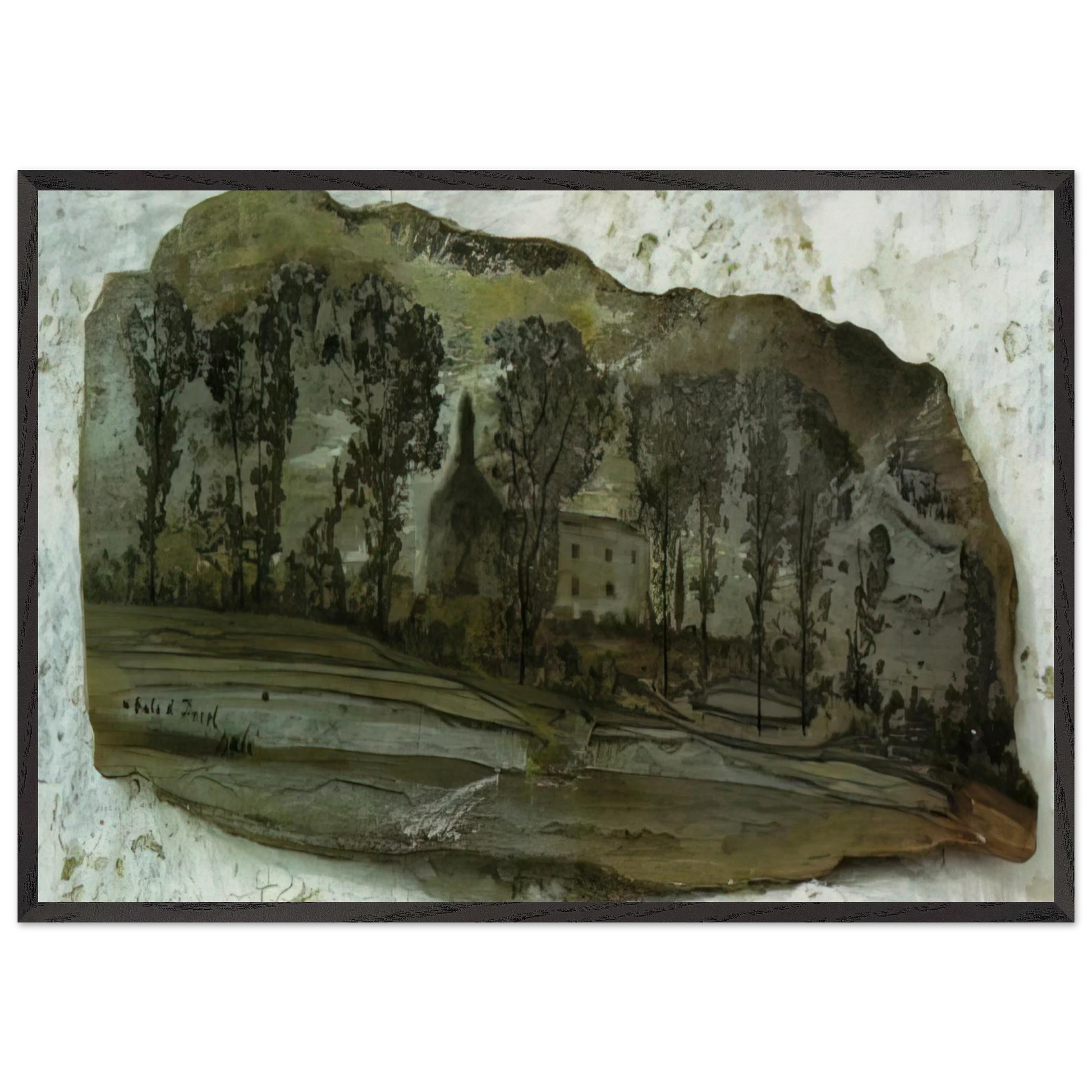 VIEW OF PUBOL - Salvador Dali Framed Art Print – Black Wooden Frame - Default Title - -Framed Art Print