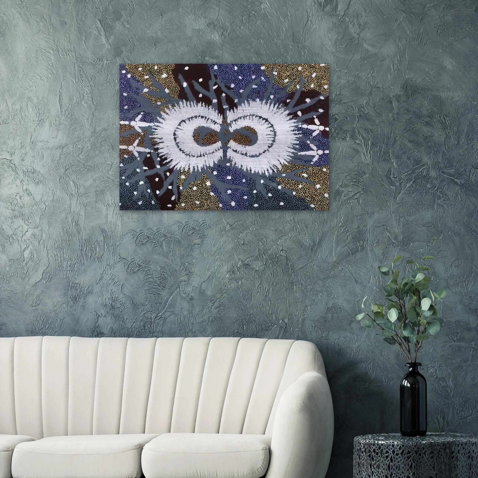Eagle Dreaming - 1999 - Clifford Possum Tjapaltjarri Brushed Aluminum Print - 70x100 cm / 28x40 inches | Clifford Possum Tjapaltjarri Aluminum Print | Clifford Possum Tjapaltjarri Prints