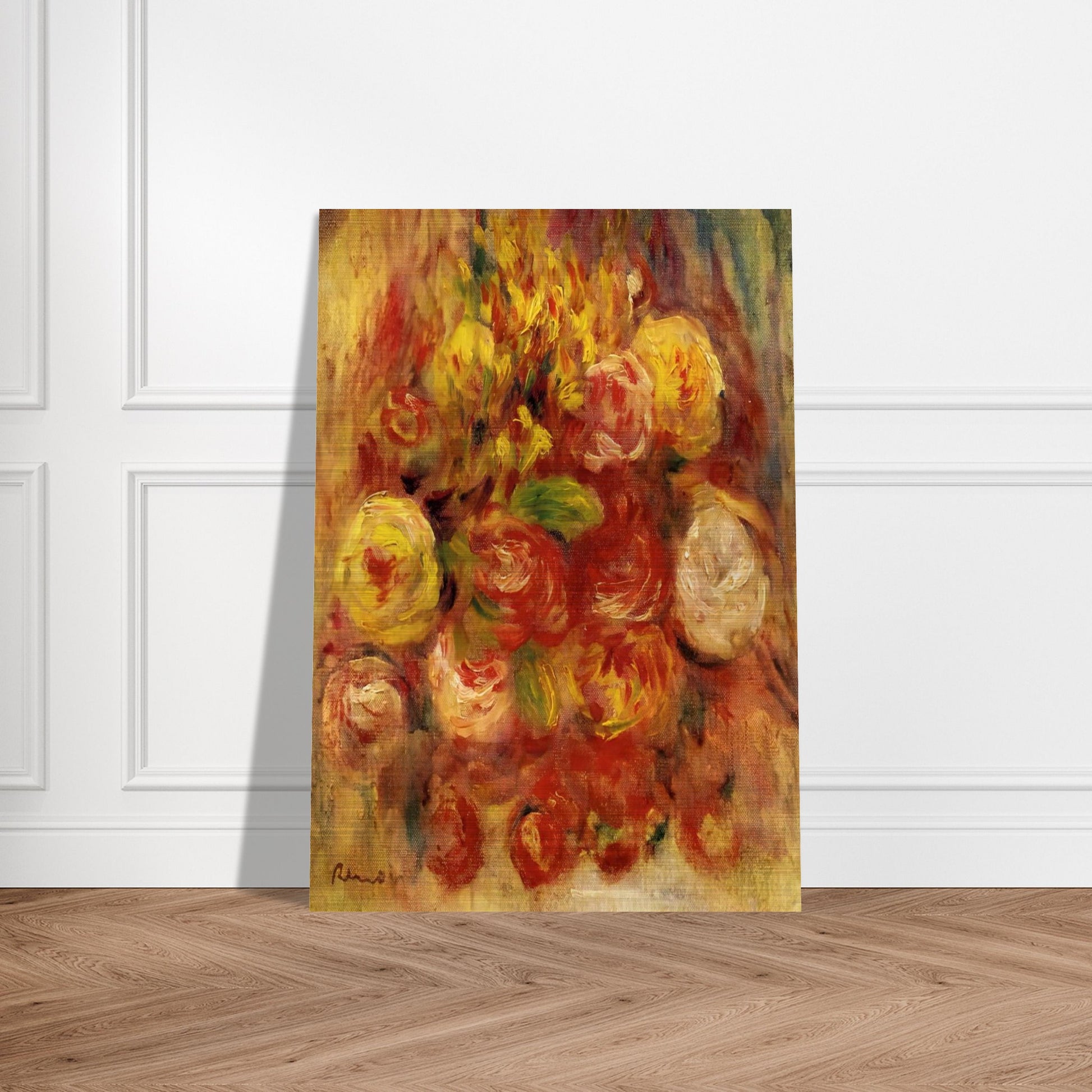 Flowers in a Vase with Blue Decoration - Pierre-Auguste Renoir Brushed Aluminum Print - 70x100 cm / 28x40 inches | Pierre-Auguste Renoir Aluminum Print | Pierre-Auguste Renoir Prints
