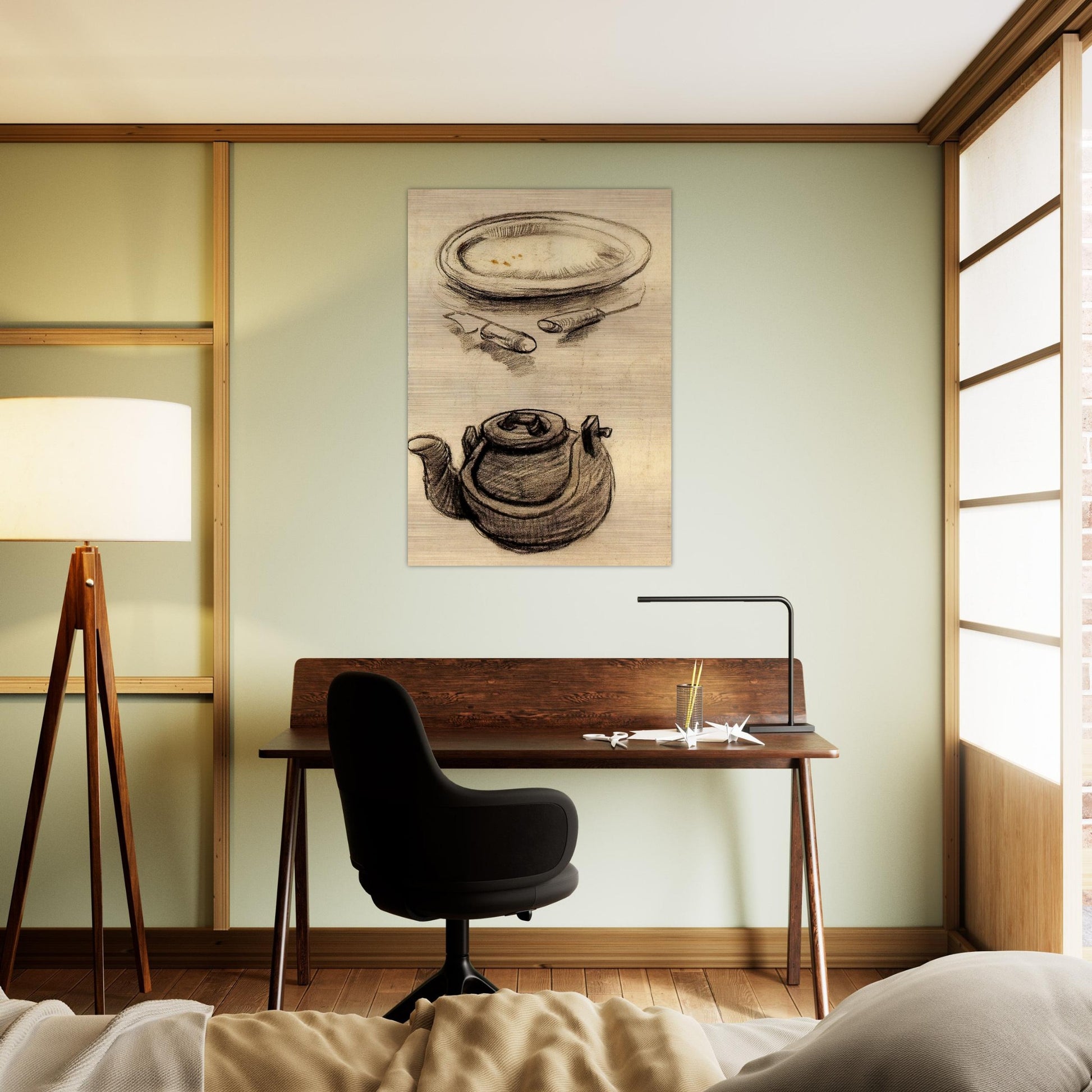 Plate with Cutlery and a Kettle - Vincent van Gogh Brushed Aluminum Print - 70x100 cm / 28x40 inches | Vincent van Gogh Aluminum Print | Vincent van Gogh Prints