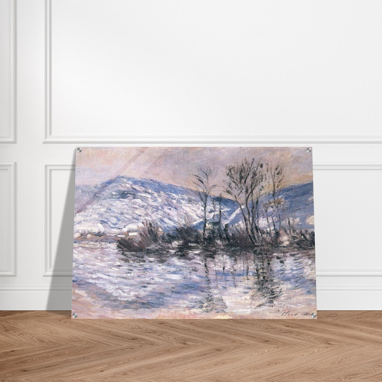 The Seine at Port Villez, Snow Effect 02 - claude monet Acrylic Print - 70x100 cm / 28x40″ inches