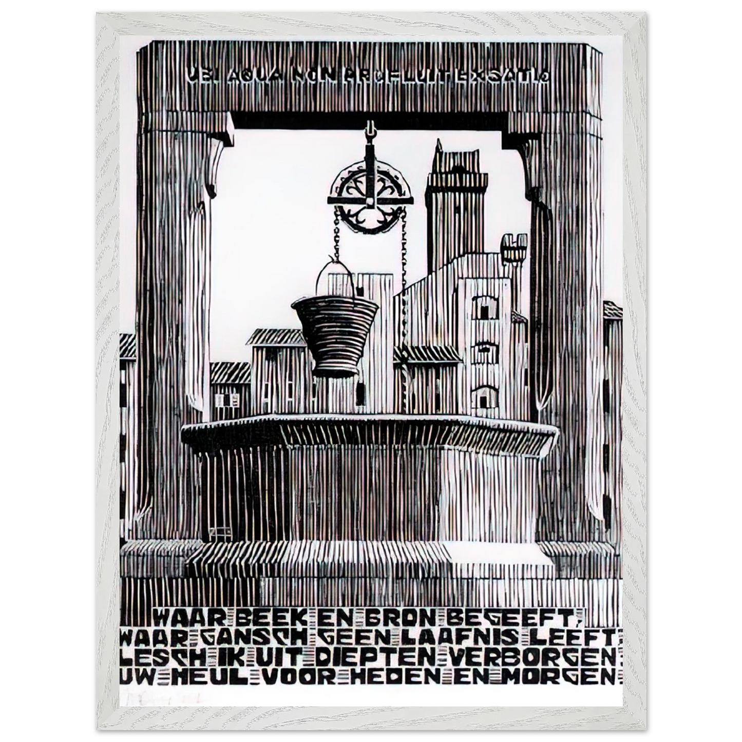 MC Escher - EMBLEMATA WELL Wall Art - 60x80 cm / 24x32 inches - Premium Wooden Framed Poster With Fine Art Paper - Wood frame
