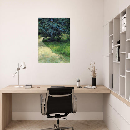 Public Garden with Couple and Blue Fir Tree The Poet s Garden III - Vincent van Gogh Brushed Aluminum Print - 70x100 cm / 28x40 inches | Vincent van Gogh Aluminum Print | Vincent van Gogh Prints