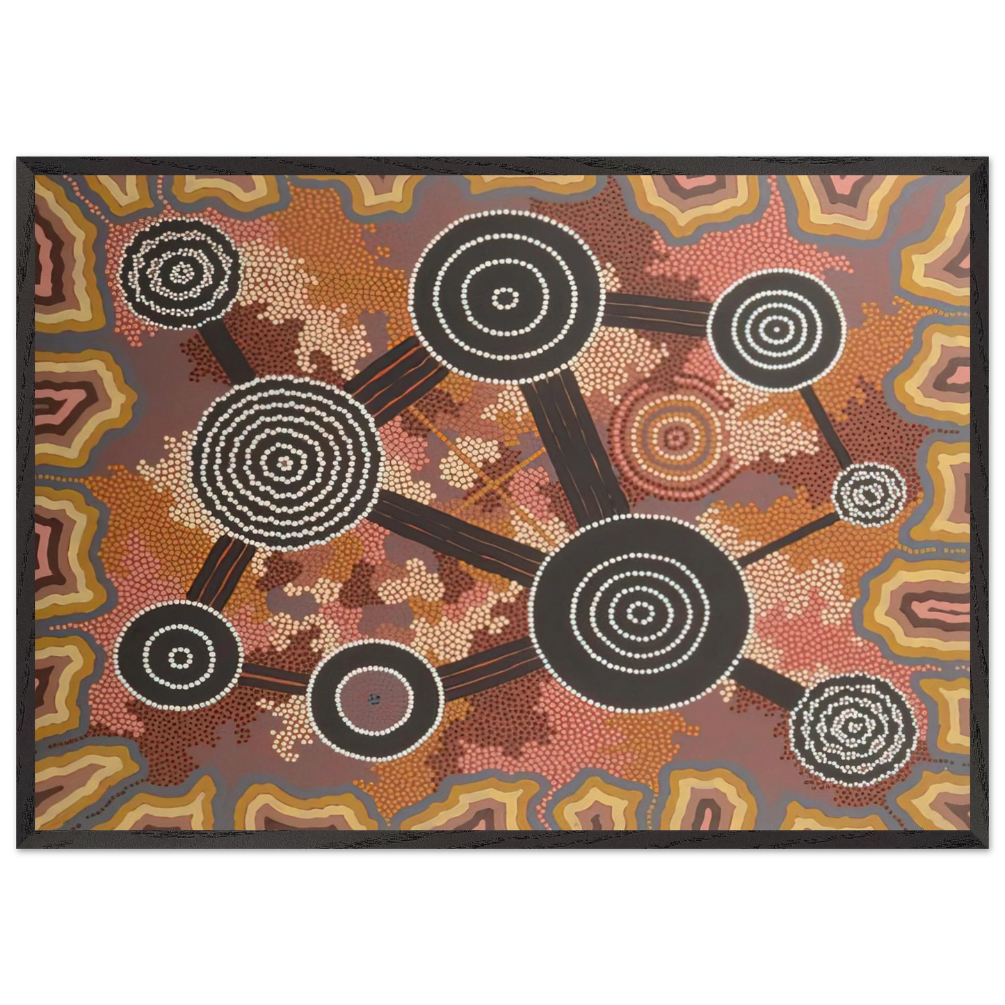 Untitled - 1996 N4 - Clifford Possum Tjapaltjarri Framed Art Print – Black Wooden Frame - Default Title - -Framed Art Print