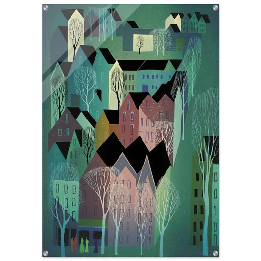 Village - Eyvind Earle Acrylic Print - 70x100 cm / 28x40″ inches | Eyvind Earle Wall Art | Eyvind Earle Prints