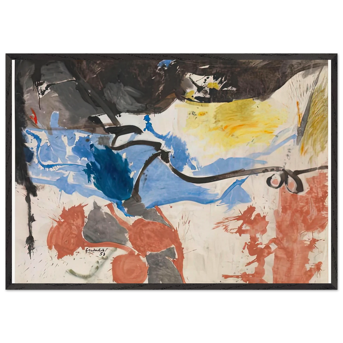 Hotel Cro-Magnon 1958- - Helen Frankenthaler Framed Art Print – Black Wooden Frame - Default Title - -Framed Art Print