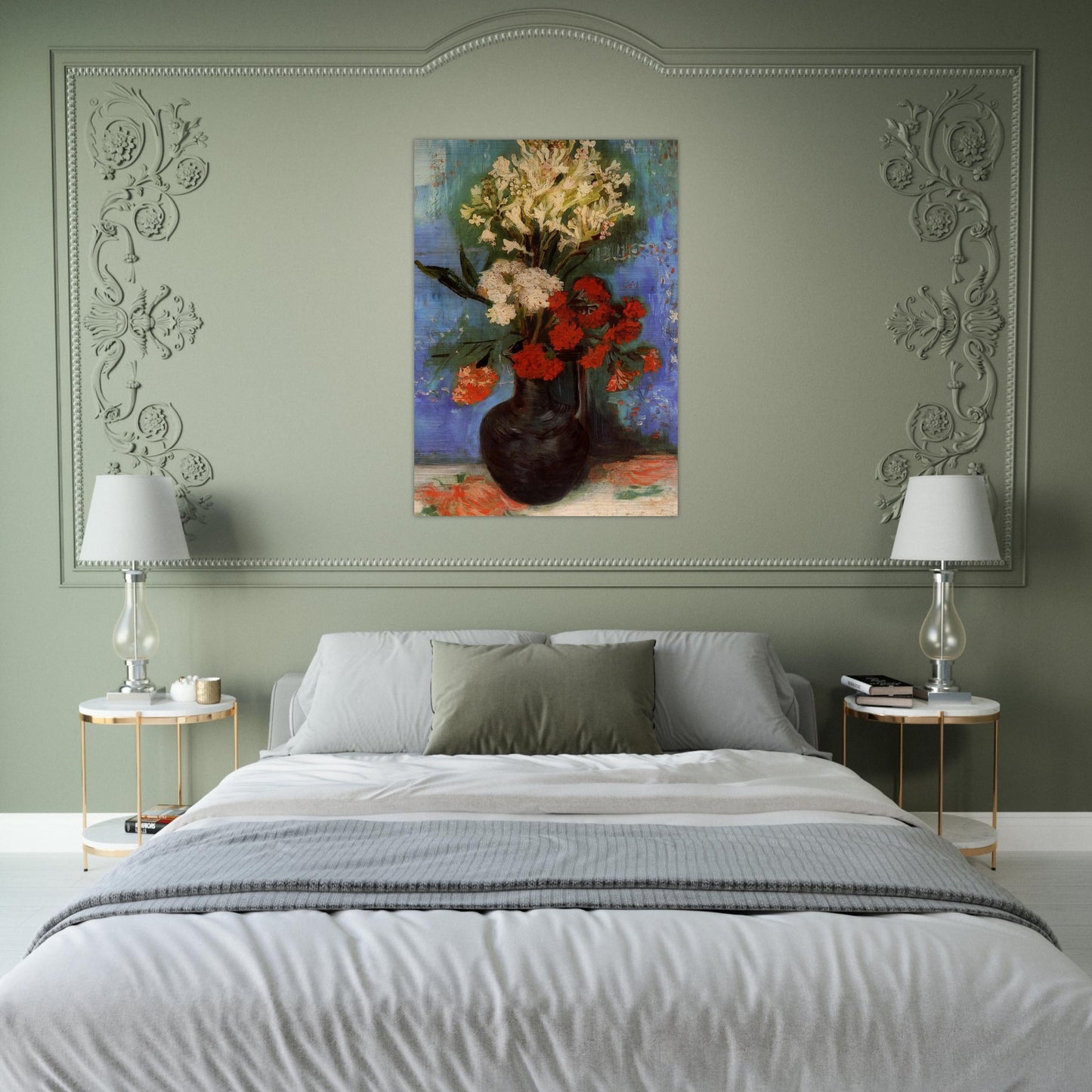 Vase with Carnations and Other Flowers - Vincent van Gogh Brushed Aluminum Print - 70x100 cm / 28x40 inches | Vincent van Gogh Aluminum Print | Vincent van Gogh Prints