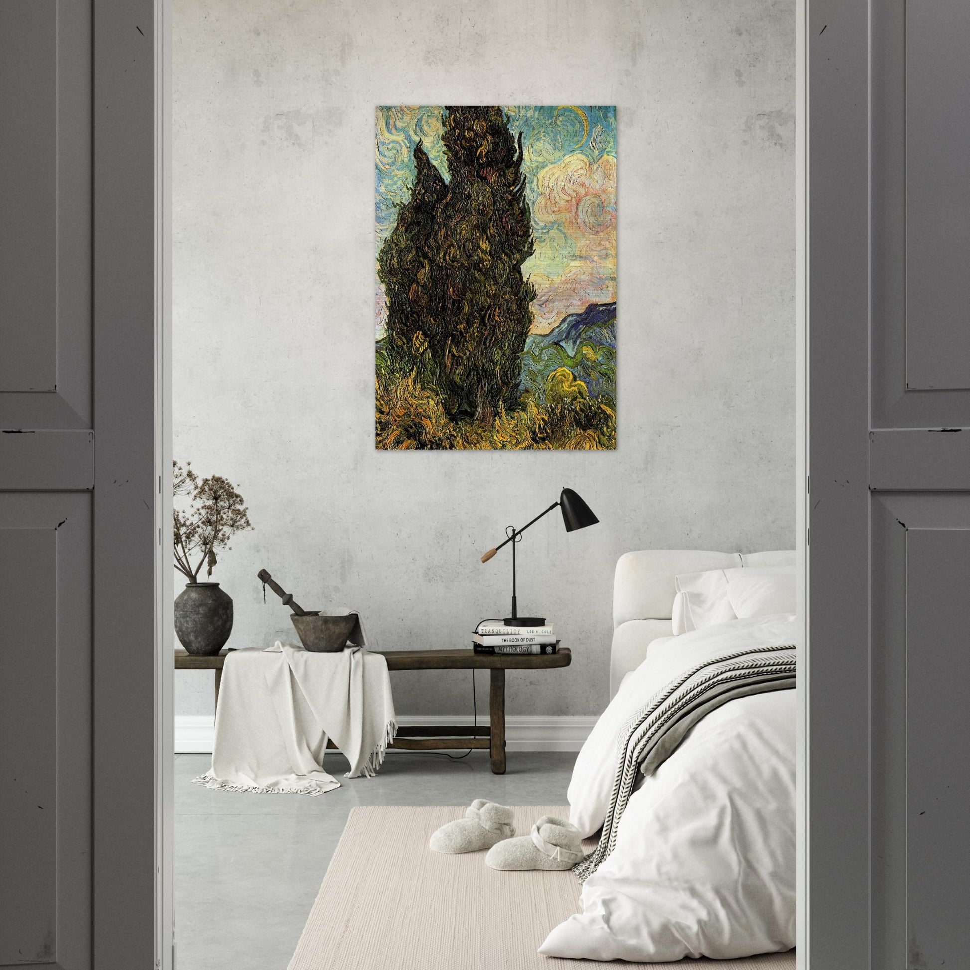 Two Cypresses - Vincent van Gogh Brushed Aluminum Print - 70x100 cm / 28x40 inches | Vincent van Gogh Aluminum Print | Vincent van Gogh Prints