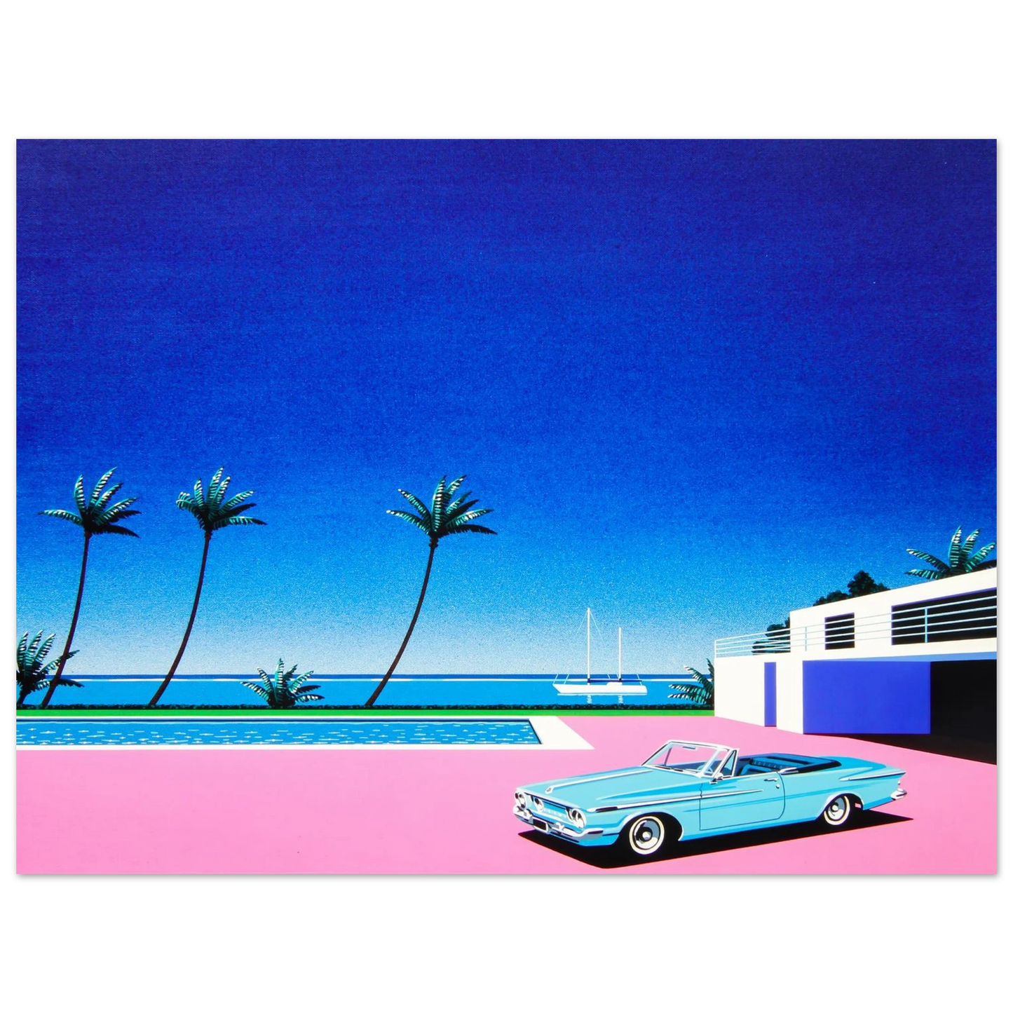 Hiroshi Nagai - Pink Driveway Wall Art - 21x29.7 cm / 8x12" - Fine Art Poster - -