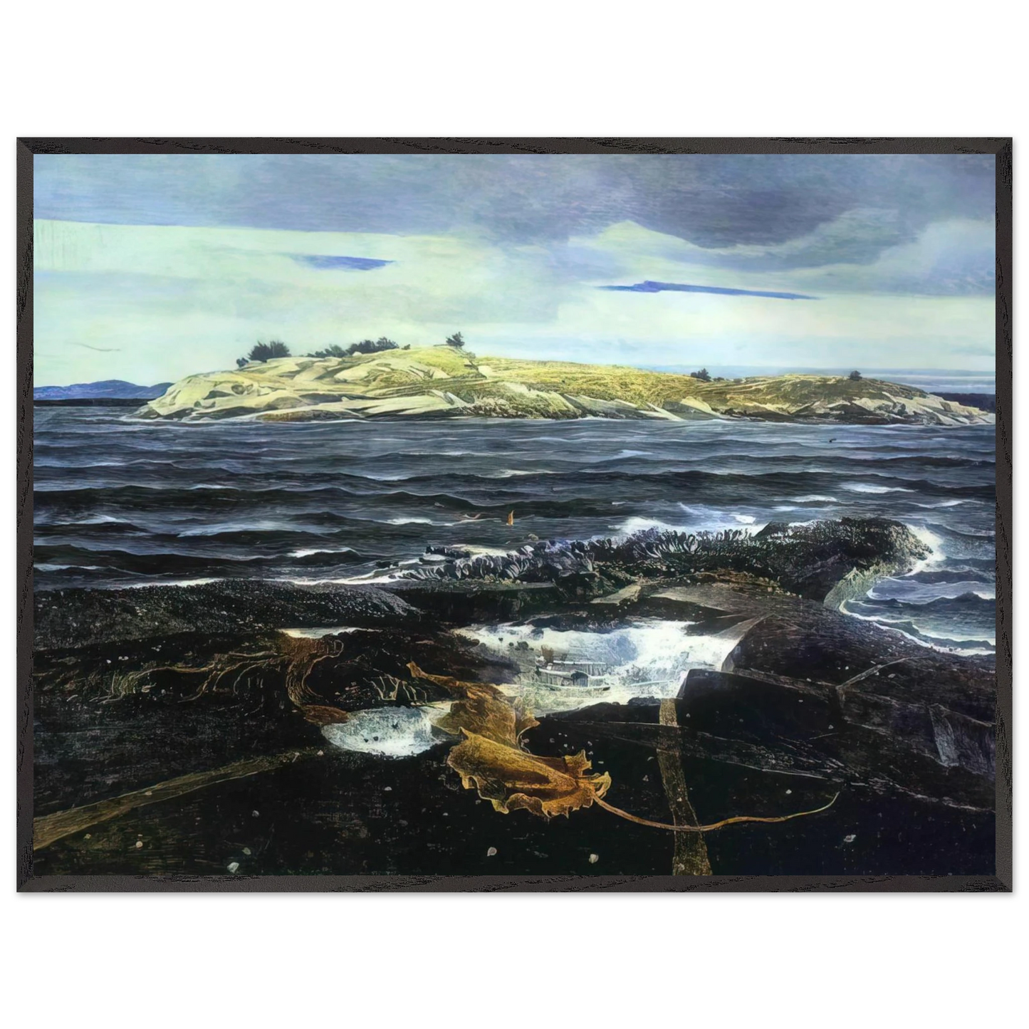 Andrew Wyeth - LITTLE CALDWELLS ISLAND Wall Art - 60x80 cm / 24x32 inches - Premium Wooden Framed Poster With Fine Art Paper - Black frame