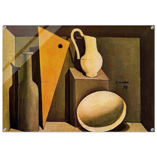 NATURA MORTA CON LA SQUADRA 1917 - Carlo Carra Acrylic Print - 70x100 cm / 28x40″ inches | Carlo Carra Wall Art | Carlo Carra Prints