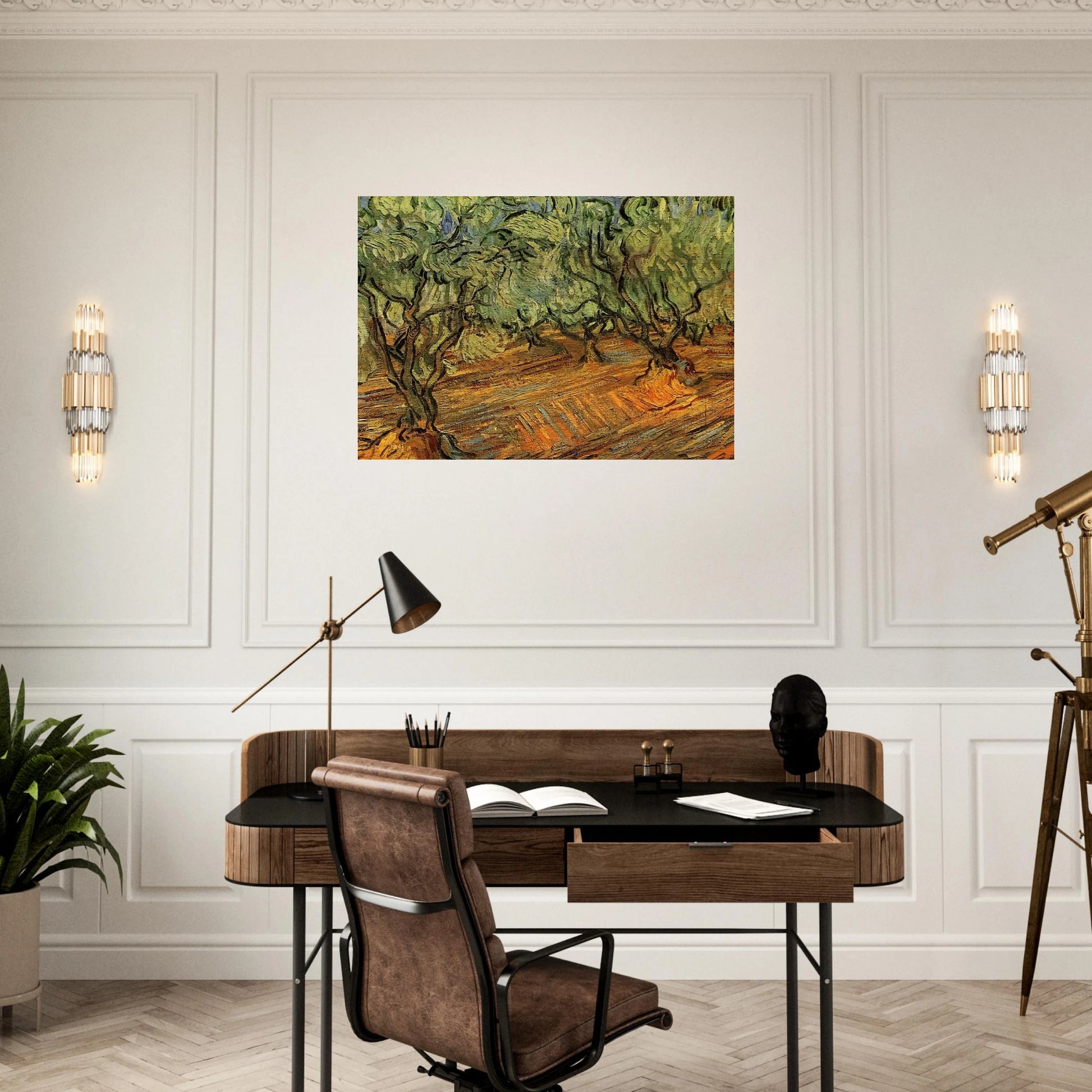 Olive Grove - Bright Blue Sky - Vincent van Gogh Brushed Aluminum Print - 70x100 cm / 28x40 inches | Vincent van Gogh Aluminum Print | Vincent van Gogh Prints
