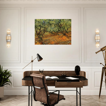 Olive Grove - Bright Blue Sky - Vincent van Gogh Brushed Aluminum Print - 70x100 cm / 28x40 inches | Vincent van Gogh Aluminum Print | Vincent van Gogh Prints