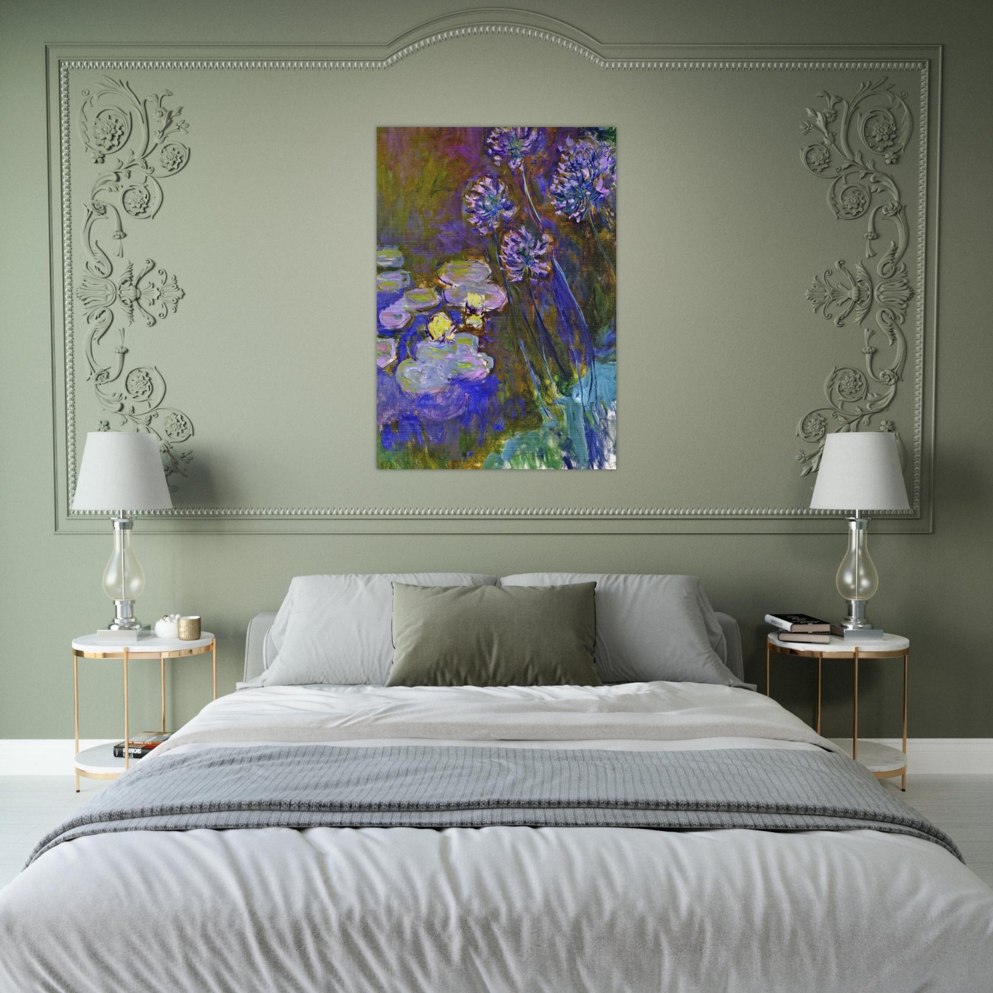 Water Lilies and Agapanthus - claude monet Brushed Aluminum Print - 70x100 cm / 28x40 inches | claude monet Aluminum Print | claude monet Prints