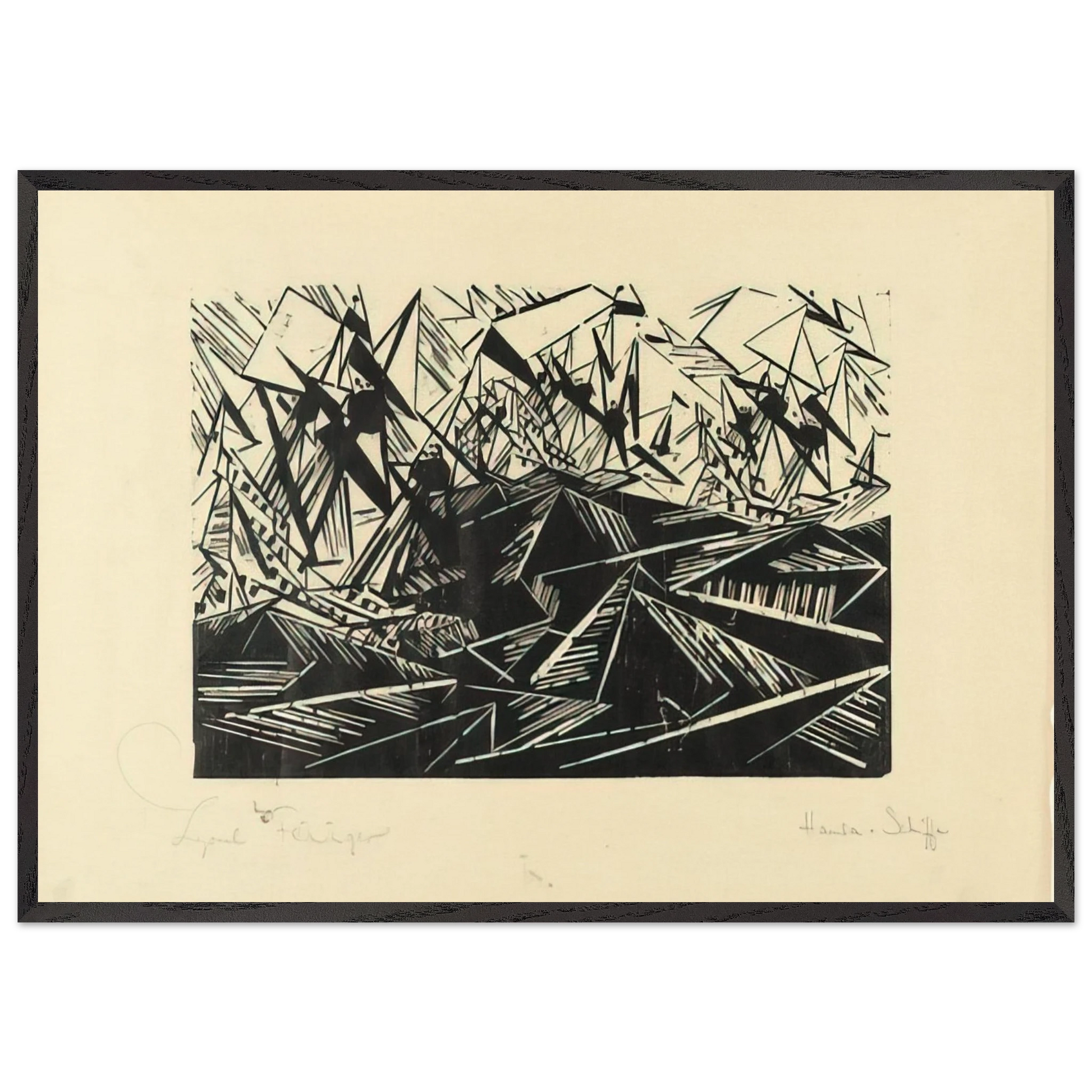 HANSEATIC SHIPS HANSASCHIFFE 1919 - Lyonel Feininger Framed Art Print – Black Wooden Frame - Default Title - -Framed Art Print