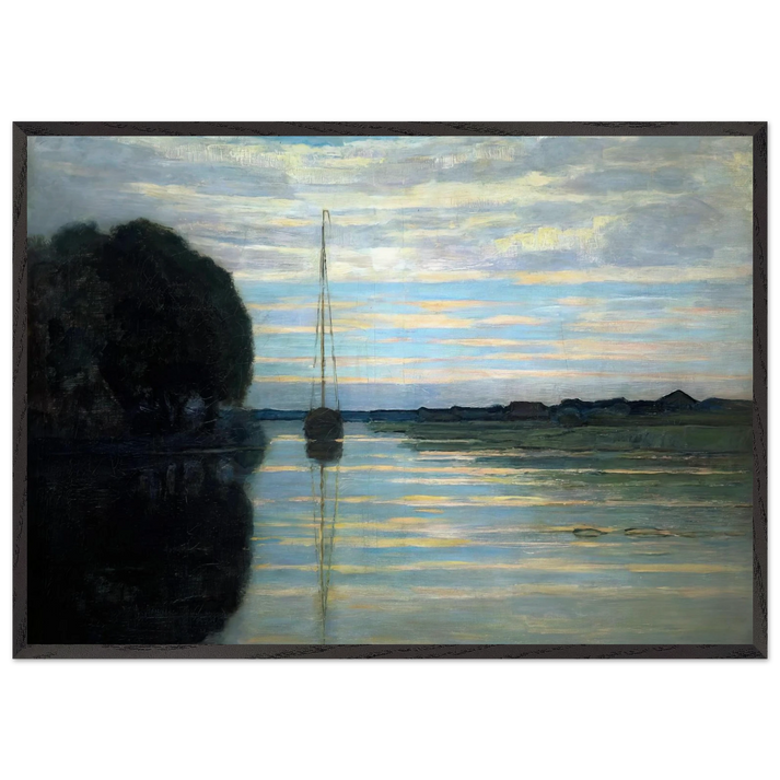 River view with a boat Sun - Piet Mondrian 70x100 cm / 28x40 inches Framed Art Print – Black Wooden Frame
