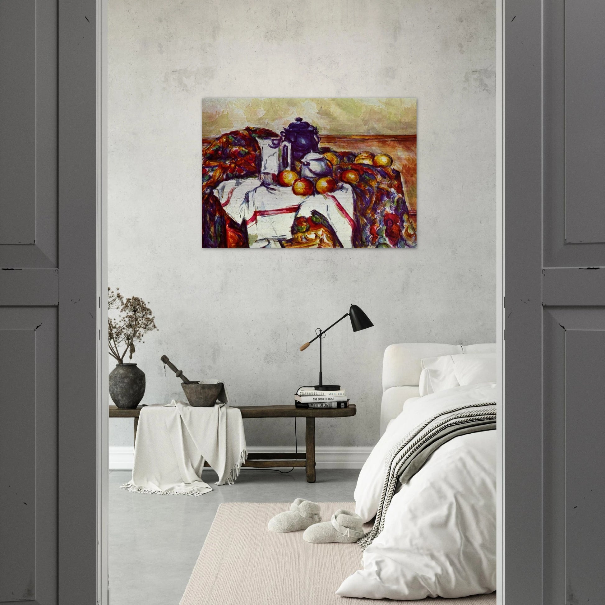 Still Life with Blue Pot - Paul Cézanne Brushed Aluminum Print - 70x100 cm / 28x40 inches | Paul Cézanne Aluminum Print | Paul Cézanne Prints