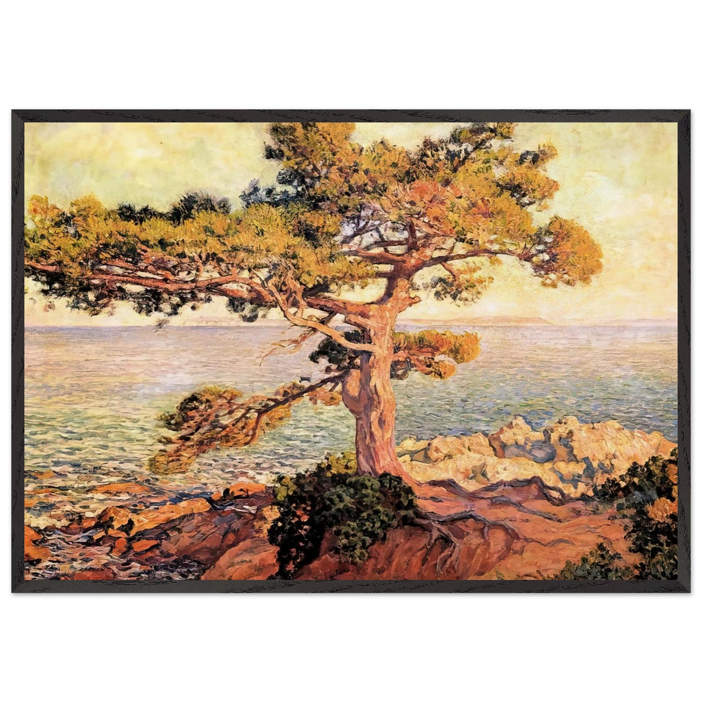 PINE BY THE MEDITERRANEAN SEA 1916 - Theo van Rysselberghe Framed Art Print – Black Wooden Frame - Default Title - -Framed Art Print