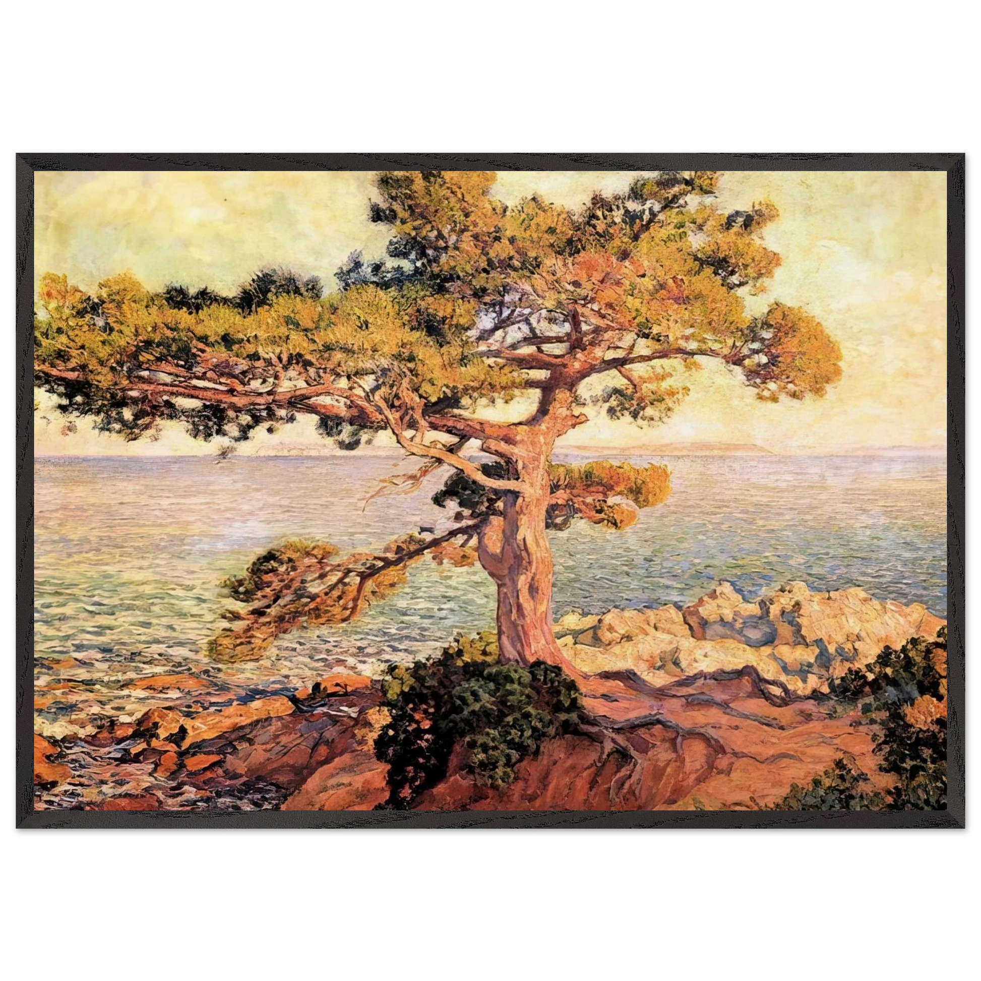 PINE BY THE MEDITERRANEAN SEA 1916 - Theo van Rysselberghe Framed Art Print – Black Wooden Frame - Default Title - -Framed Art Print