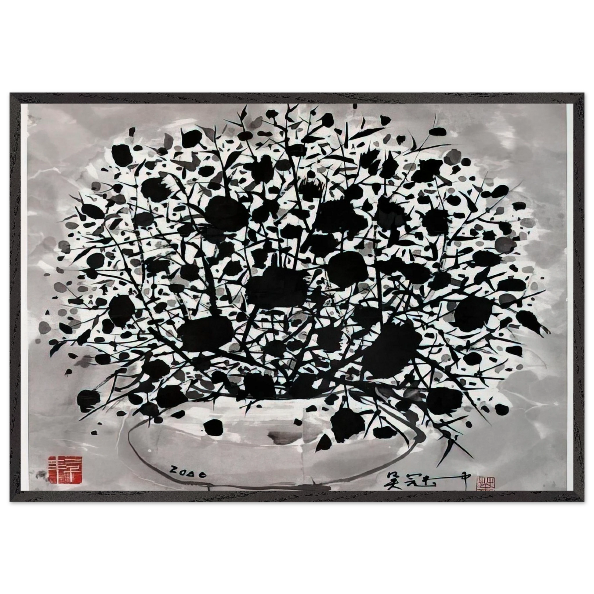 Flower - 2000 - Wu Guanzhong Framed Art Print – Black Wooden Frame - Default Title - -Framed Art Print