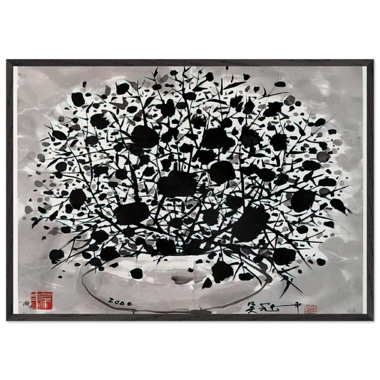 Flower - 2000 - Wu Guanzhong Framed Art Print – Black Wooden Frame - Default Title - -Framed Art Print