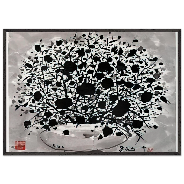 Flower - 2000 - Wu Guanzhong 70x100 cm / 28x40 inches Framed Art Print – Black Wooden Frame