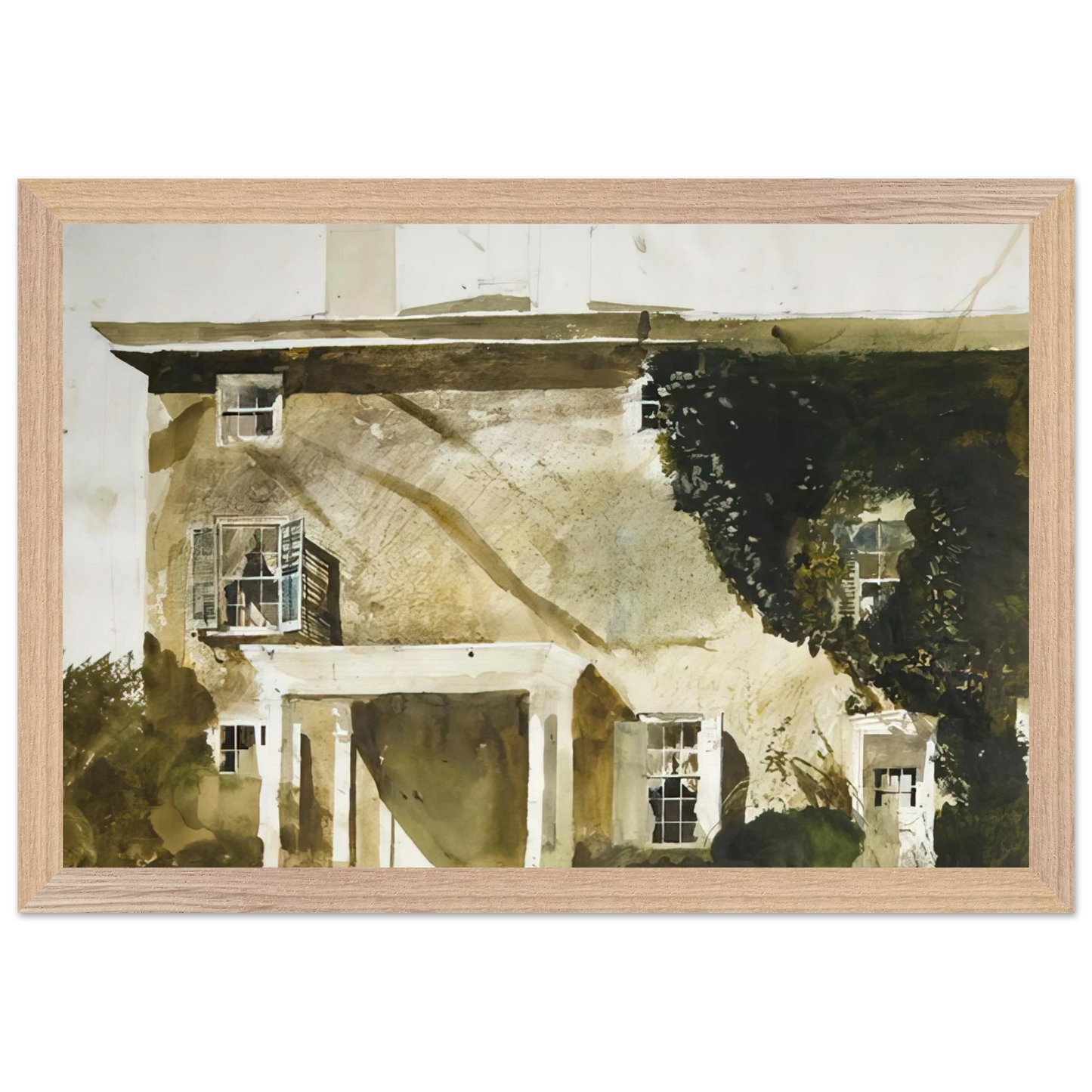 Andrew Wyeth - THE HATTON HOUSE 1967 Wall Art - 60x80 cm / 24x32 inches - Premium Wooden Framed Poster With Fine Art Paper - White frame