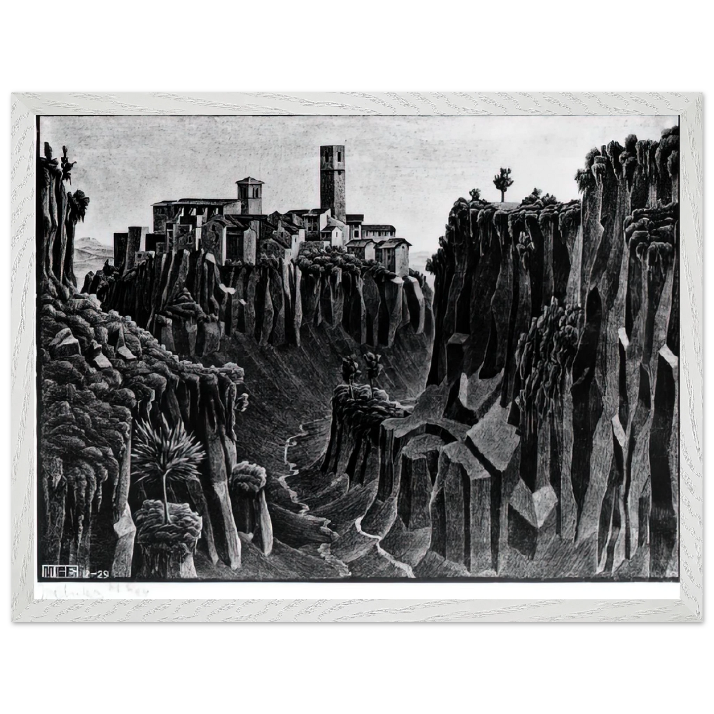MC Escher - CIMINO BARBARANO Wall Art - 21x29.7 cm / 8x12" - Premium Wooden Framed Poster With Fine Art Paper - Wood frame